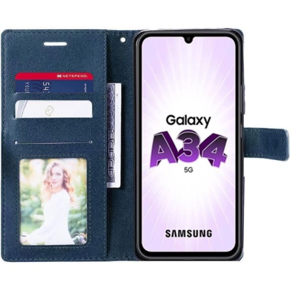 Flip-fodral till Samsung Galaxy A34 5G, Flip-fodral i lädereffekt - Marinblå