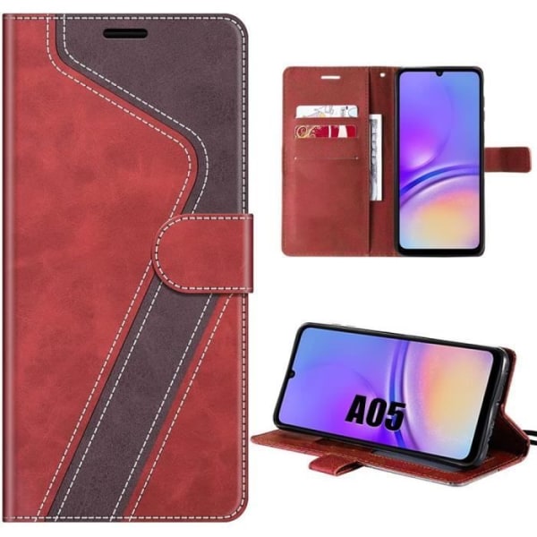 Skyddsskal - BOOLING - Samsung Galaxy A05 - Tvåfärgad Röd-Brun - PU-läder - Justerbart stöd Rödbrun