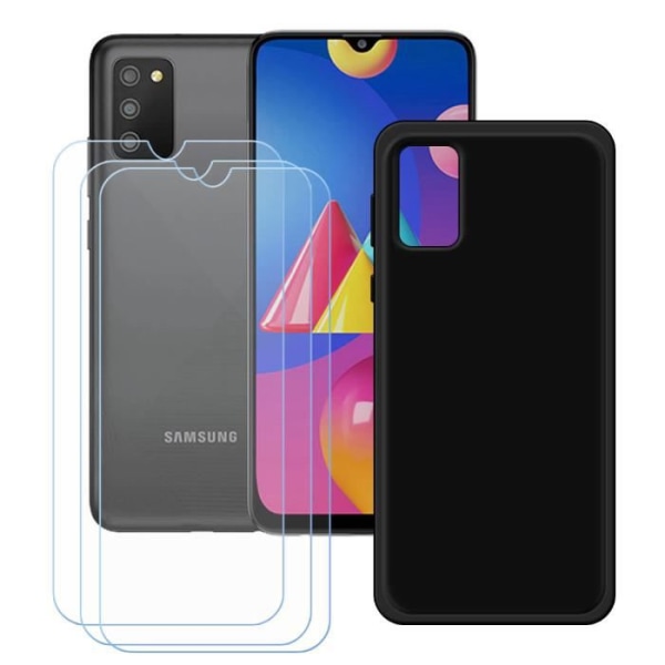 FZ sort etui til Samsung Galaxy A02S (6,5") + 3 X hærdet glas, HD beskyttelsesfilm - TPU Silikone Cover Cover Shell.