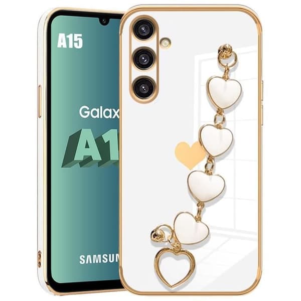 Coque - BOOLING - för Samsung Galaxy A15 - Stötsäker silikon - Guld kärnmönster - Lyxig vit Vit