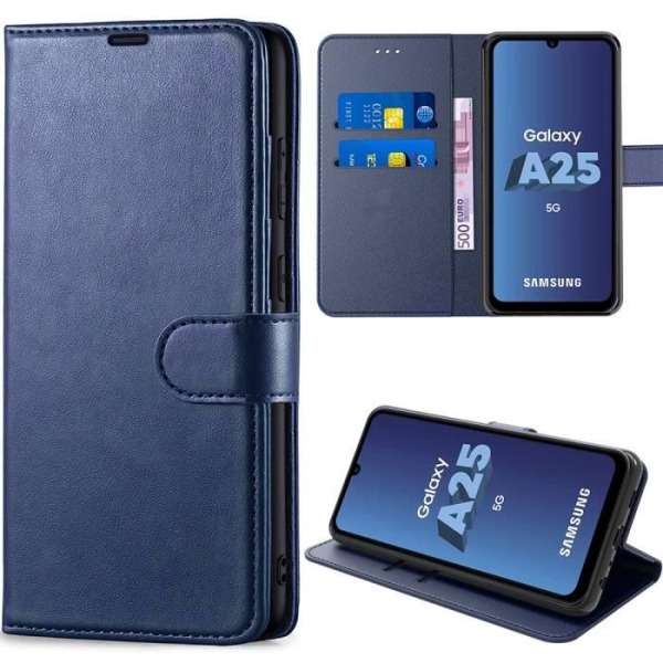 Skyddande fodral - Samsung - Galaxy A25 5G - Stöttålig - PU-läder - Fickor för kort marinblå