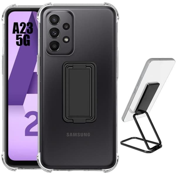 Silikonfodral - Booling - för Samsung Galaxy A23 5G - Transparent - Stöttålig - Fällbart Stöd Transparent
