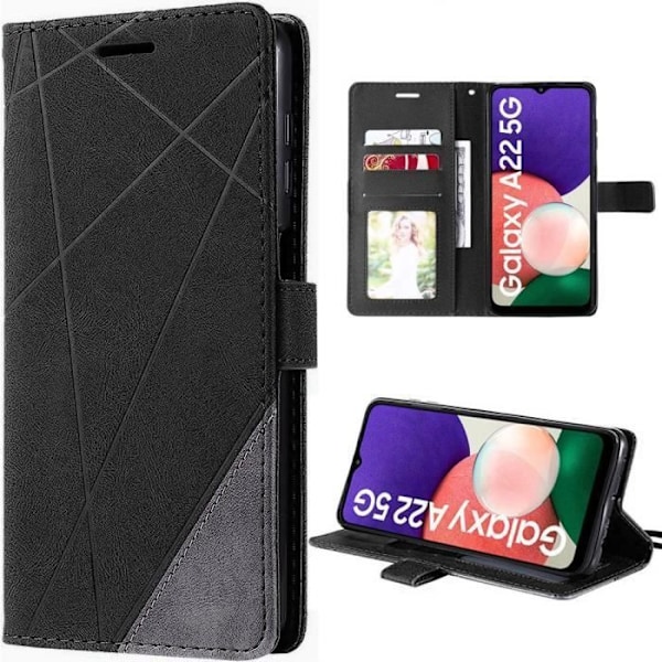 Skyddsfodral för Samsung Galaxy A22 5G - BOOLING - Flipfodral med lädereffekt Svart Svart