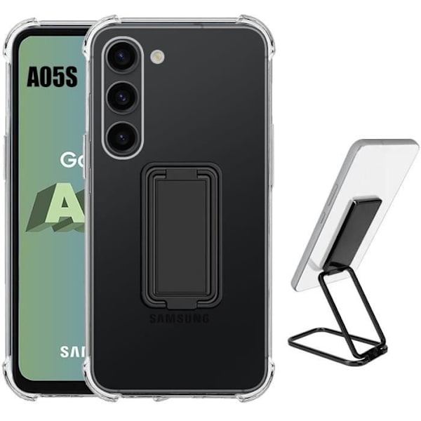Skyddsskål - BOOLING - Samsung Galaxy A05s - Ultra Stötskyddande Silikon - Transparent - Justerbart Stöd Transparent, svart