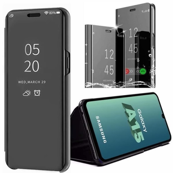 Skyddshölje - Samsung - Galaxy A15 4G-5G - Stöttålig - Inbyggd ställning - Spegeleffekt Svart