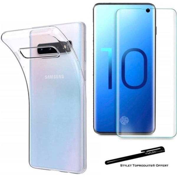 Beskyttelsesfilm i gennemsigtigt hærdet glas + beskyttende skal til Samsung Galaxy S10 Plus med stylus Toproduits®