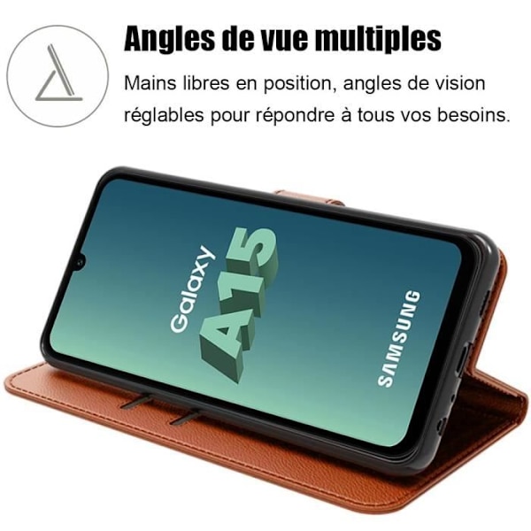 Coque - Samsung - Galaxy A15 5G - Läderliknande Effekt Brun - Kortfack - Stödfunktion kastanj