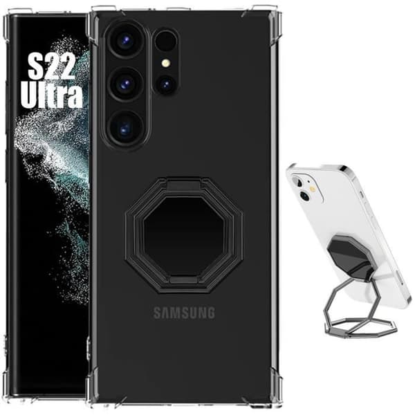 Coque - BOOLING - för Samsung Galaxy S22 Ultra - Stötdämpande silikon - Multi-vinkelstöd - Grå Grå