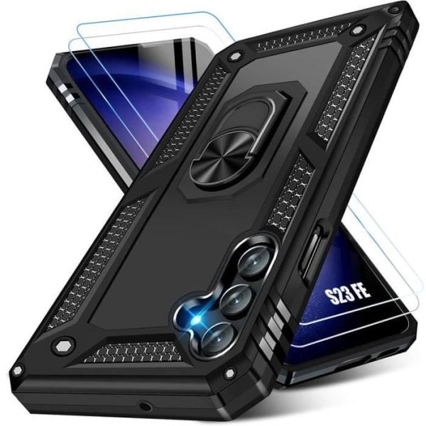 Skyddande skal - Samsung - Galaxy S23 FE - Svart - 360° Stöd - 2 Härdat glas Svart