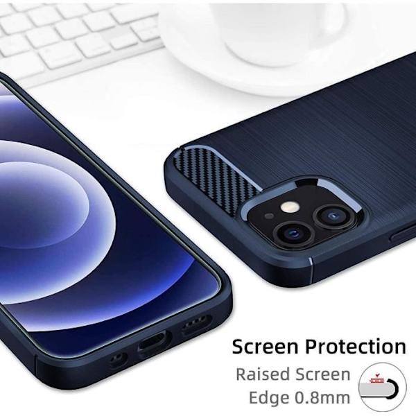 Fodral för iPhone 12 Mini (5,4") Innehåller 2 mjuka härdade glasögon i kolfiberdesign Marinblått BM