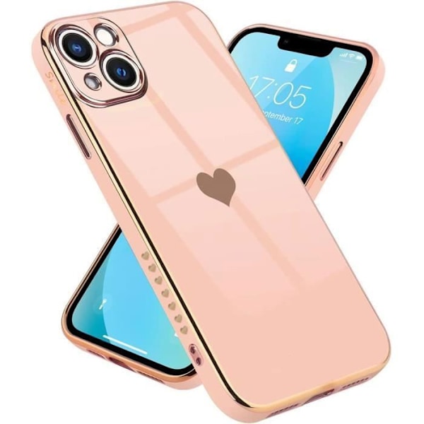 Skyddsfodral för iPhone 13 - PROSHOP - Rosa hjärtmönster Anti-skrapa Elektropläterat guld Mjuk TPU Lyx Rosa