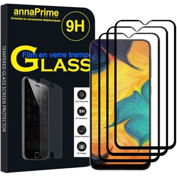 För Samsung Galaxy A30 SM-A305F 6,4": 3-pack skärmskyddsfilm i härdat glas - SVART