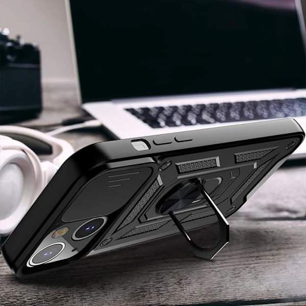 iPhone 14 Plus Fodral Svart Stötsäker Förstärkt Ring Back Army Style