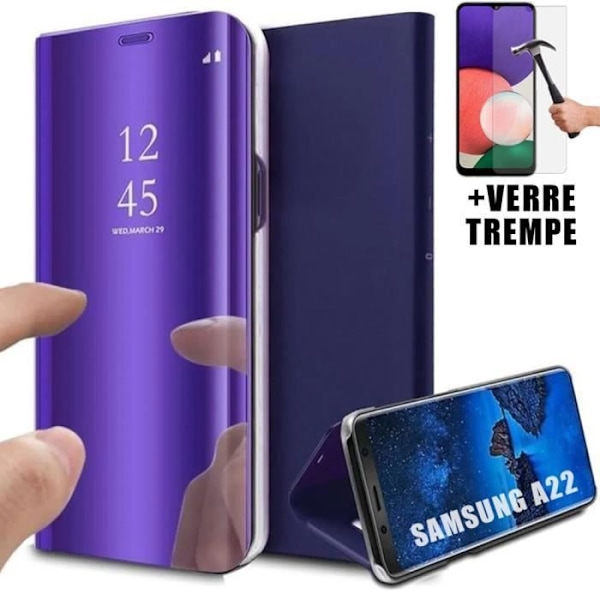 Pack skal för Samsung A22 5G - PROSHOP - Spegeleffekt - Optimal skydd - Lila - 2 härdade glas Lila