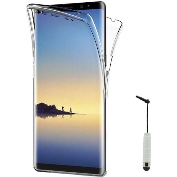 För Samsung Galaxy Note 8: Ultratunt silikongelfodral 360° Fullt skydd fram och bak + Mini Stylus - TRANSPARENT
