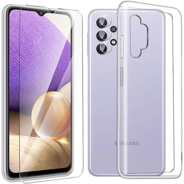Skyddsskal - BOOLING - Samsung Galaxy A32 5G - TPU Transparent - Inkluderar 2 Härdade Glas - Flexibel Transparent