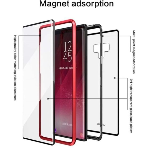 Mobilskal för iPhone X - XS - Magnetisk absorption - Metallram - Härdat glas - Ultra lätt Svart