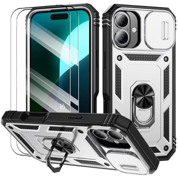Skyddshölje - BOOLING - för iPhone 16 - Silver - Stötsäker - Rotationsstöd Silver