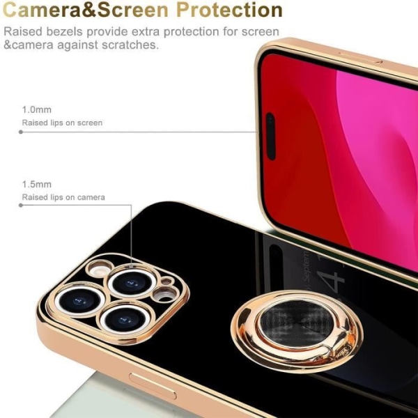 Skal till iPhone 15 Pro - Mjukt silikonskydd med roterande ringstöd - Svart
