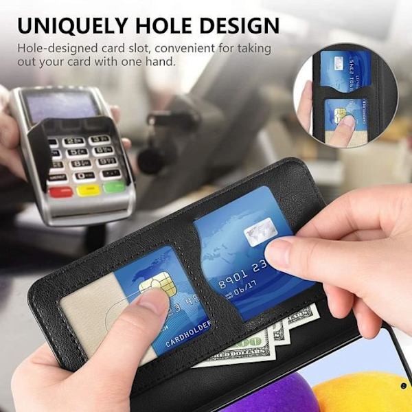 Samsung A72 (6") Fodral i praktisk plånboksform Magnetisk flik Svart Svart