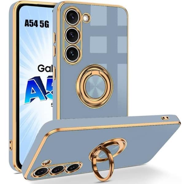 Coque - BOOLING - för Samsung Galaxy A54 5G - Stötsäker - Flytande Silikon - Rotera Stöd Blå