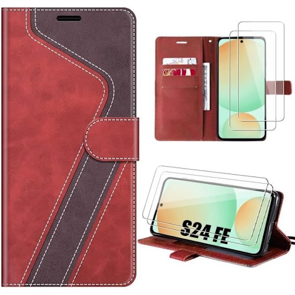 Fodral + 2 härdade glasögon för Samsung Galaxy S24 FE (ej för S24) - Röd repskyddsflik