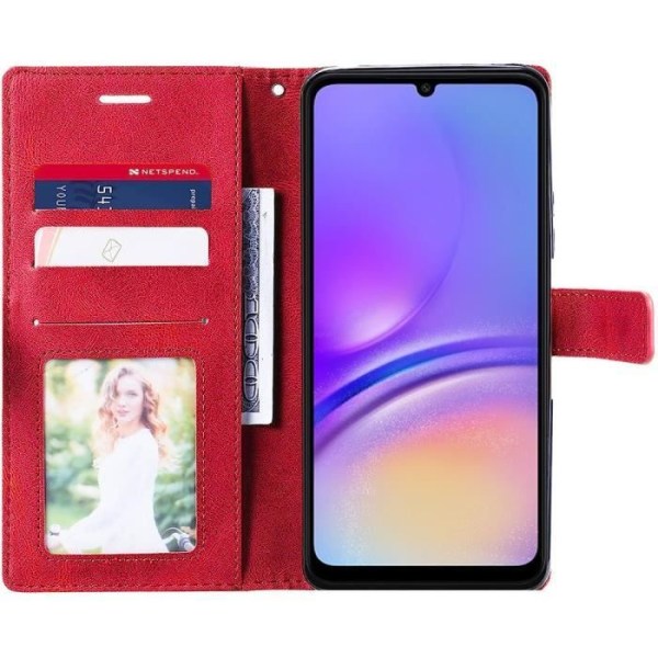 Fodral för Samsung Galaxy A05, rött, stötsäkert skydd med justerbar Kickstand Retro Lädereffekt (ej för Galaxy A05s)