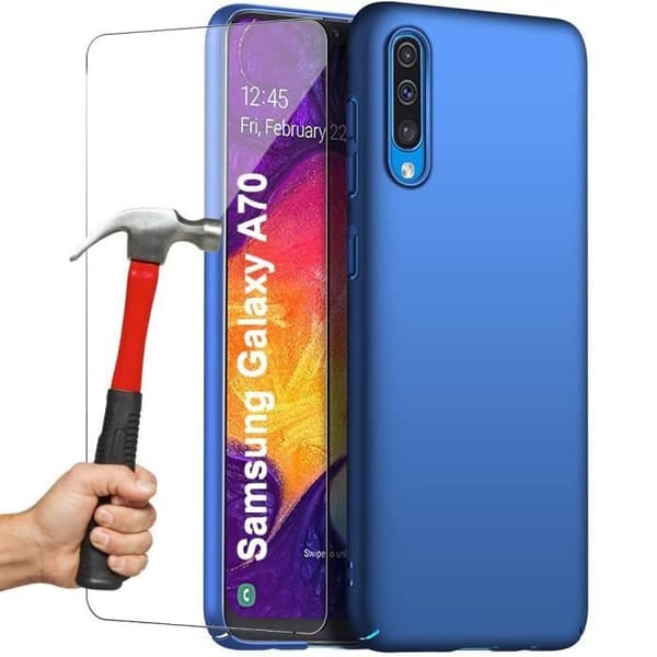 Telefonskydd - BOOLING - för Samsung A70 - Matt silikon - Stötresistent - 2 Härdade glas Blå