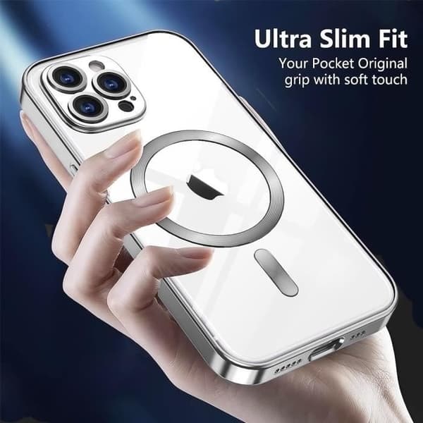 Skyddsskal - BOOLING - för iPhone 16 Plus - Transparent TPU - Silverfärgad kromkant - 2 härdade glas Klar, Silver