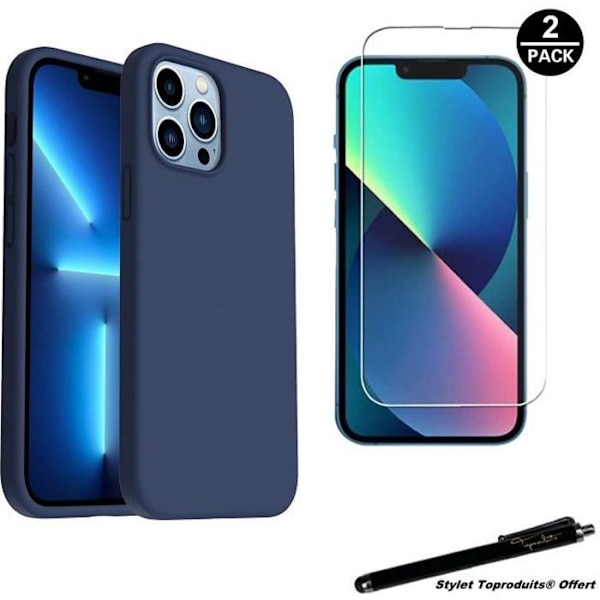 Skyddsfodral - Toproduits® - iPhone 13 Pro Max - Blå - 2 härdade glasögon - Reptålig Blå