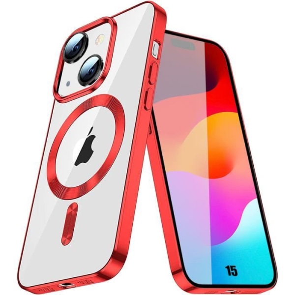 Fodral till iPhone 15 med magnetiskt cirkelskydd Stötsäkert Transparent Shiny Outline Röd Röd