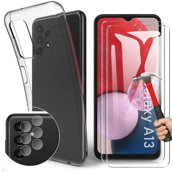 Silicone-fodral för Samsung Galaxy A13 - BOOLING - Komplett skyddspaket - Transparent - 2 Härdade glas Transparent