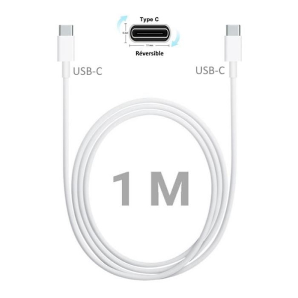 För Samsung Galaxy A50: USB-C till USB-C-kabel 100 cm Vit