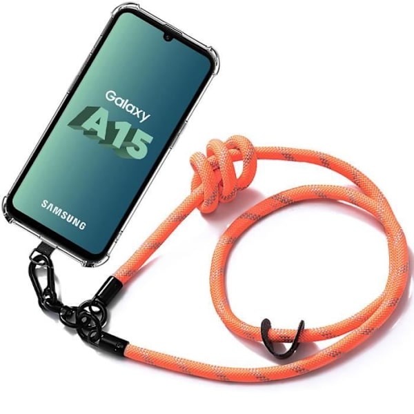 Skyddsbetäckning - BOOLING - Samsung Galaxy A15 4G-5G - Mjuk - Transparent - Avtagbar orange snodd Klart, orange