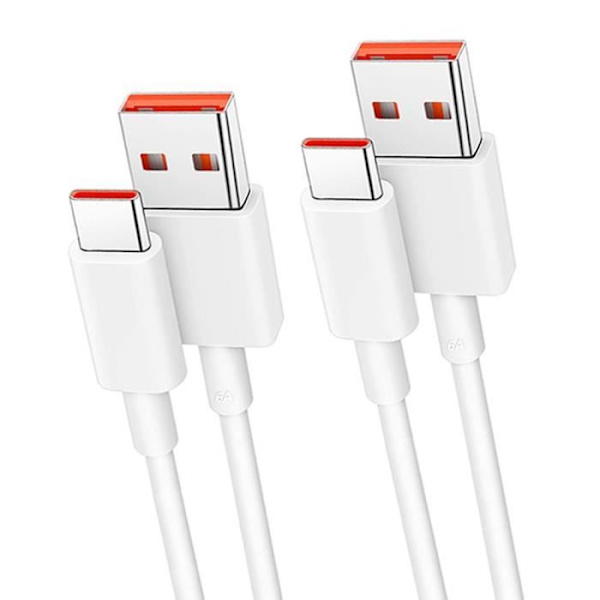 Paket med 2 snabb 6A USB-C-kabel för Xiaomi 13T, 13T Pro, Xiaomi 13 Ultra - 1 meter vit