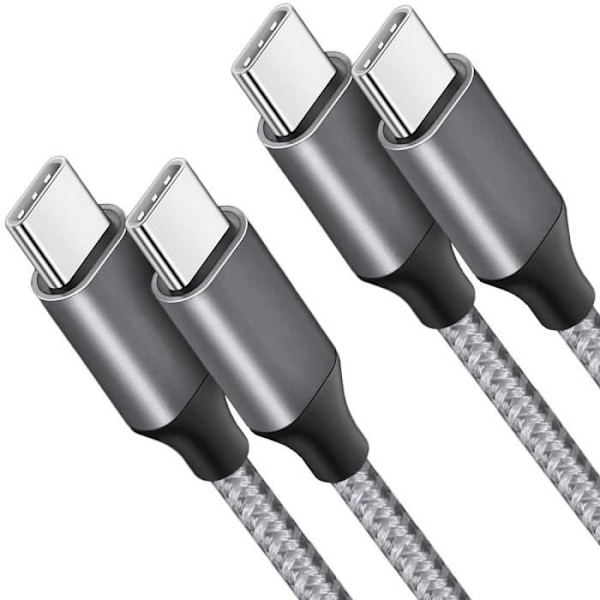 2x USB-C til USB-C-kabel 3A hurtigopladning til Samsung Galaxy M52 5G M13 4G M23 5G M32 M33 - Gråforstærket nylon 1M