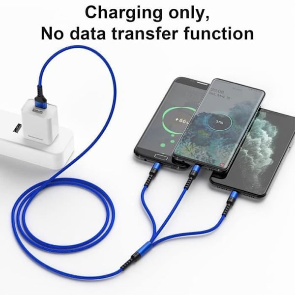 3 i 1 USB-kabel - E.F.ANSLUTNING - Blå - iPhone 16 Pro Max - 1,2 meter Blå