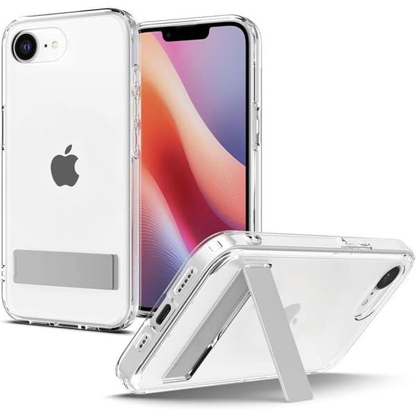 Skyddsskal - BOOLING - för iPhone 16e - Transparent silikon - Roterrande stöd - Stötabsorberande Klar, Silver