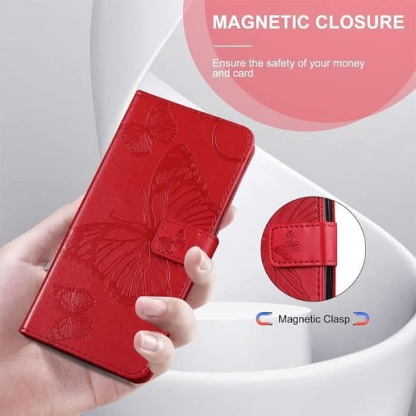 Fodral för Samsung Galaxy A23 5G, Flip-fodral i syntetiskt läder med tryckt fjärilsmönster - Röd