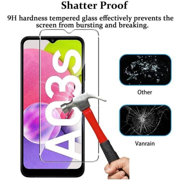 Härdat glas för Samsung Galaxy A03s [2 delar], genomskinligt stötsäkert skyddsglas