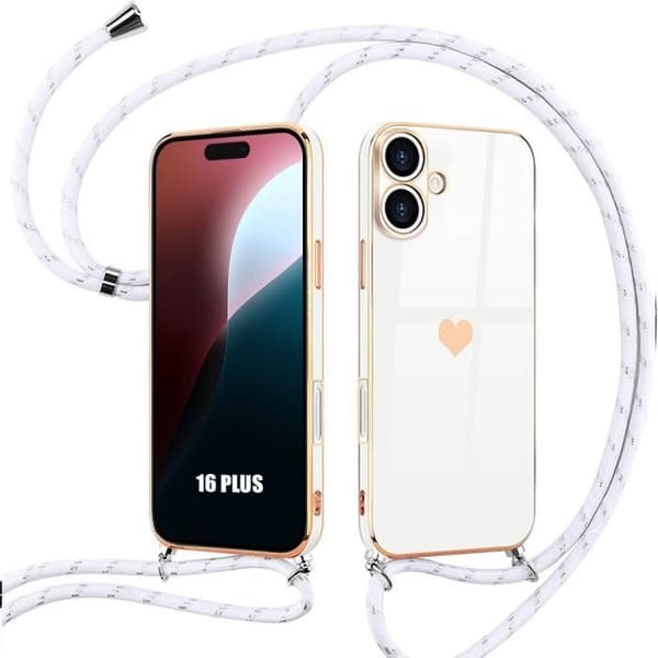 Skydd - Silikon - för iPhone 16 Plus - Stöttålig - Repfria - Justerbar axelrem Vit