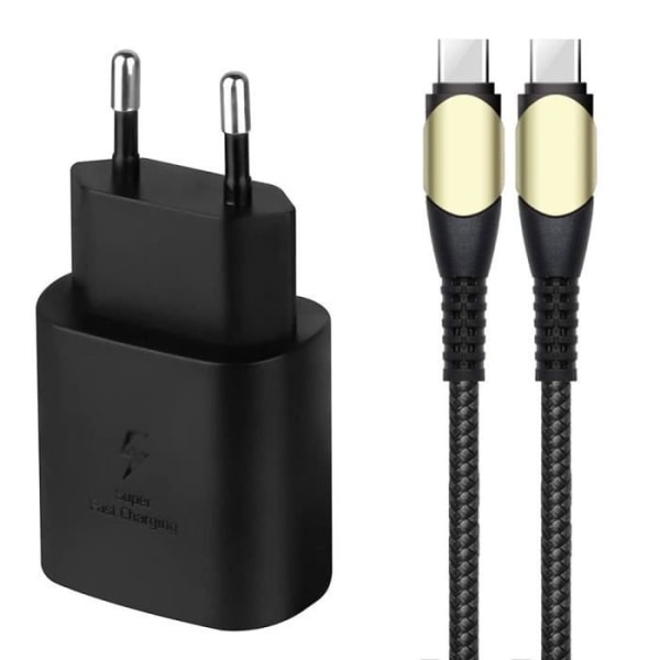 25W adapterladdare + 60W snabb USB-C-kabel för Samsung Galaxy A34 A33 A32 4G-5G A54 A53 A52 4G-5G A52s - Svart