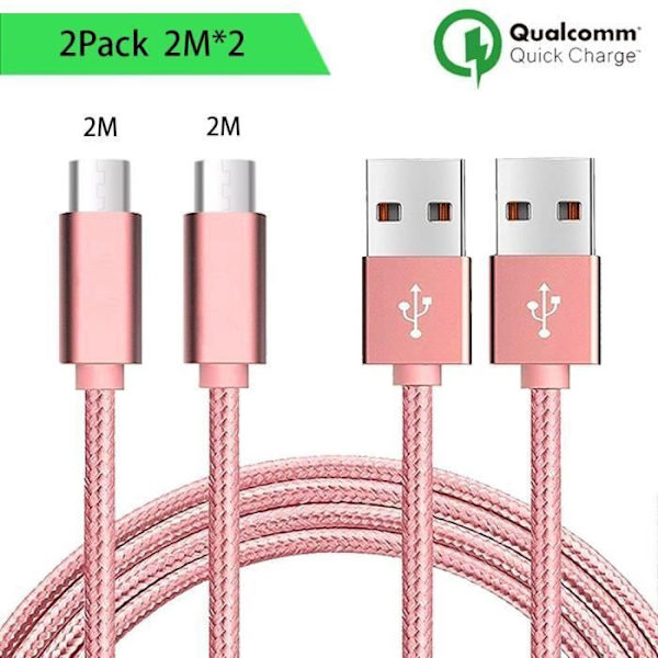 Micro USB-kabel - E.F.CONNECTION - Set med 2 - 2M - Nylon - Rosa