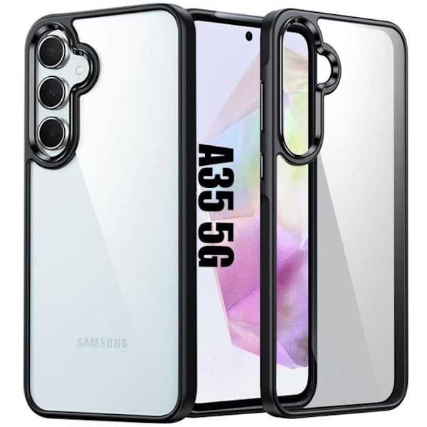 Skydd - Samsung - Galaxy A35 5G - Stötsäker - Transparent Hård Bakdel - Svart Transparent, svart