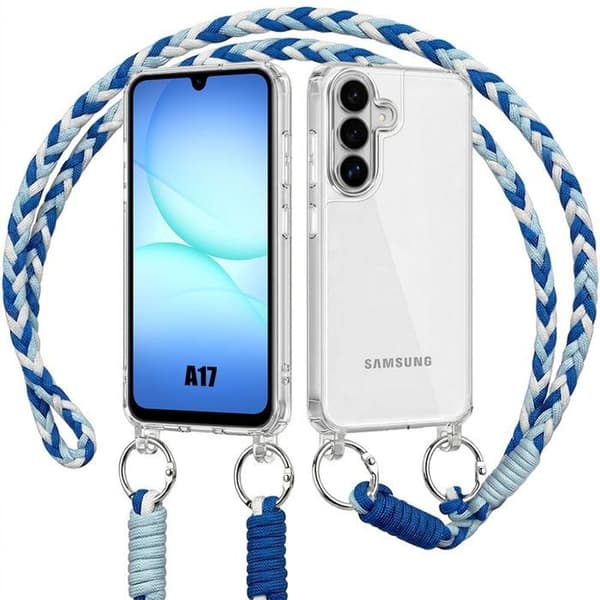 Skyddsfodral för Samsung Galaxy A17 4G/5G, Solid Transparent Skydd med Blå Rem Vit, Blå, Marinblå, Transparent