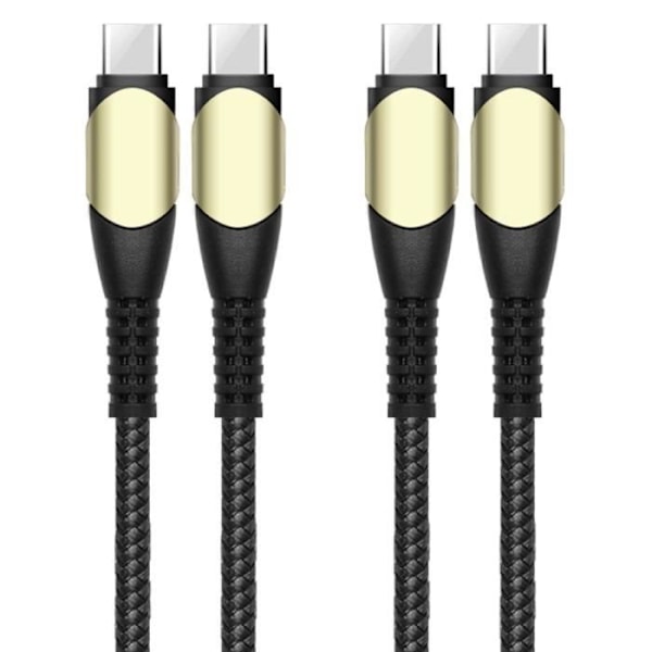 Paket med 2 Snabb USB-C till USB-C Kabel 60W för Samsung Galaxy A36 A33 A34 A32 A56 A54 A53 A52 4G-5G A52s - Robust Nylon 1M Svart Svart