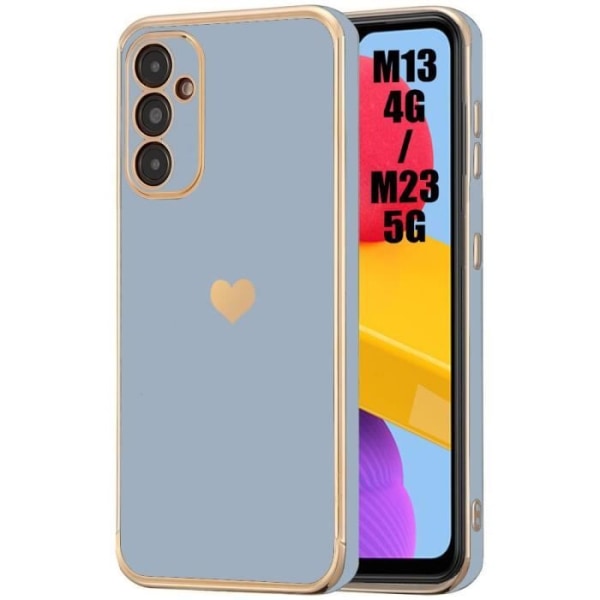 Fodral för Samsung Galaxy M13 4G-M23 5G, blått, stötsäkert TPU silikon, lyxigt mode med guldhjärta kärleksmönster och plätering