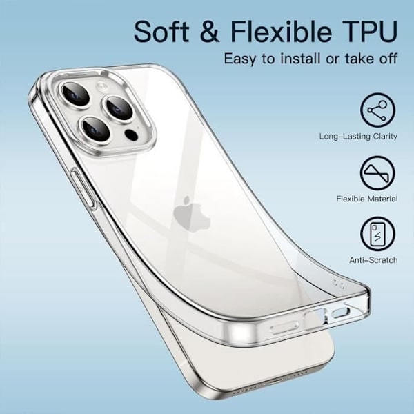 Fodral för iPhone 16 Pro Max med 2 härdade glasögon - Transparent silikonförstärkt skyddsfodral Transparent