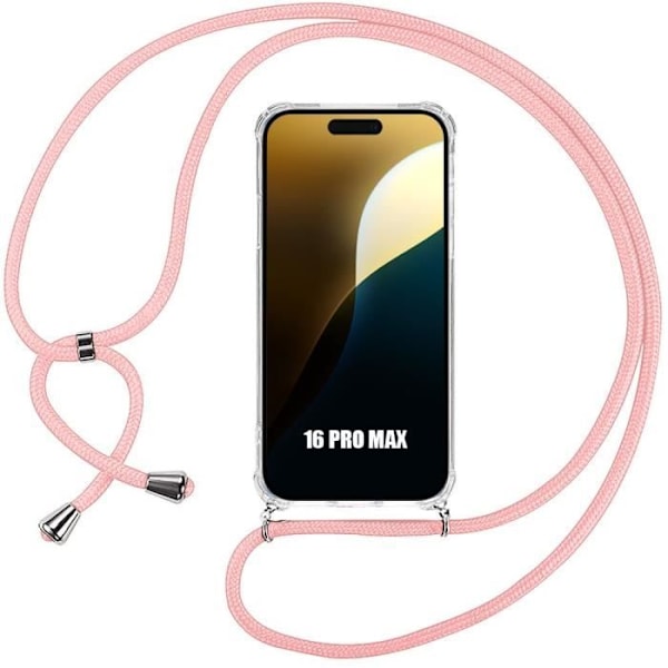 Lanyard-etui til iPhone 16 Pro Max Anti-ridse gennemsigtig TPU Inkluderer lanyard Pink