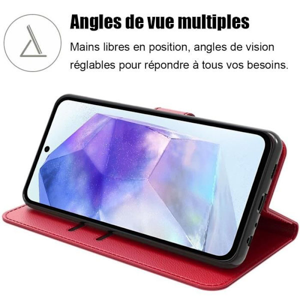 Skyddshölje - Samsung - Galaxy A55 5G - Stöttålig - PU-läder - Kortficka Röd